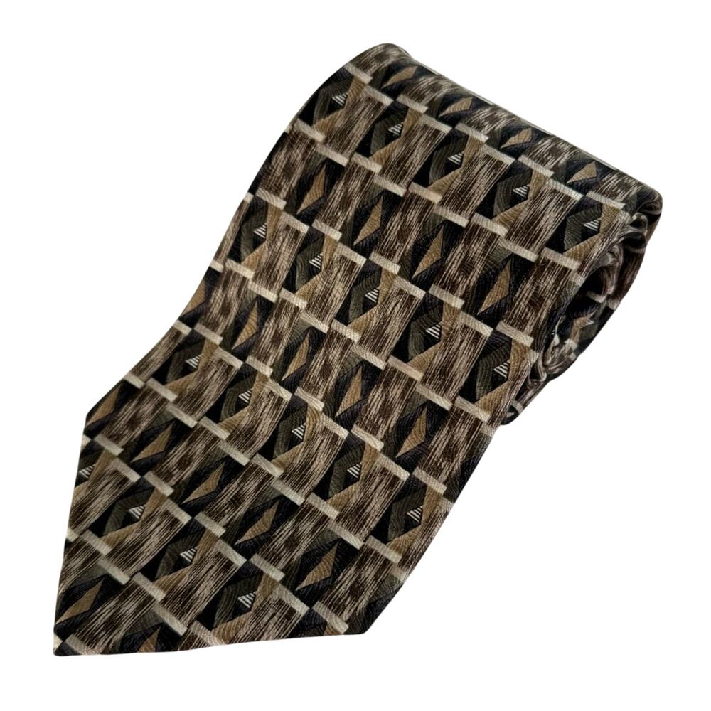 Van Heusen All Silk Jacquard Tie Pointed Adjustable Brown Black Mens One Size